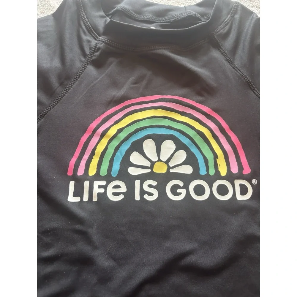 Life is Good Women's Small Daisy Rainbow UPF 50+ Rash Guard Swim Shirt NWT